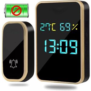 Ymyny - Automatic Battery-Free Waterproof Wireless Outdoor Doorbell with Temperature, Humidity and Time Display, Gold and Black Ymyny - Automatic Battery-Free Waterproof Wireless Outdoor Doorbell with Temperature, Humidity and Time Display, Gold and Black