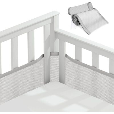 BASETBL Baby Cot Bumper 340/160x30cm, Grey Baby Cot Bumper with Safe 3D Mesh Lining for Air Circulation, Suitable for All Types of Cribs BASETBL Baby Cot Bumper 340/160x30cm, Grey Baby Cot Bumper with Safe 3D Mesh Lining for Air Circulation, Suitable for All Types of Cribs