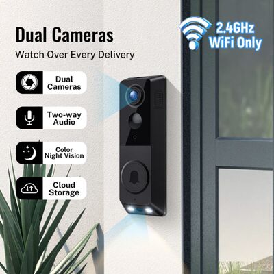 IKODM Dual Lens Video Doorbell Camera, Outdoor Waterproof Wireless Doorbell, Voice Converter, Two-Way Audio, 2.4G wifi, Black, Suitable for Home and Hotel IKODM Dual Lens Video Doorbell Camera, Outdoor Waterproof Wireless Doorbell, Voice Converter, Two-Way Audio, 2.4G wifi, Black, Suitable for Home and Hotel