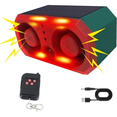 GOTRAYS Solar Outdoor Motion Sensor Alarm with 13 Sounds, Support Recording and Adjustable Volume, 130db Dual Speaker Motion Detector Alarm Light with Remote GOTRAYS Solar Outdoor Motion Sensor Alarm with 13 Sounds, Support Recording and Adjustable Volume, 130db Dual Speaker Motion Detector Alarm Light with Remote
