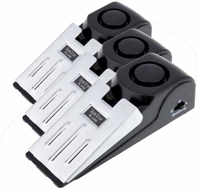 Mumu - 3-Pack Safety Wedge Door Stop Alarm Stop Block Security Alarm for Travel, Home, 120 dB (3-Pack) MS-M68