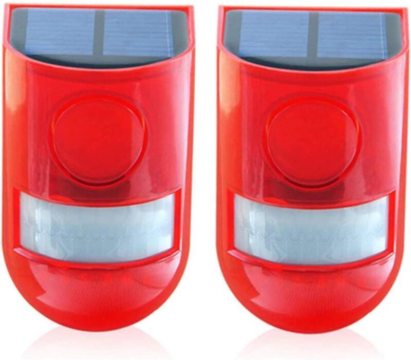 GOTRAYS Waterproof 6LED Motion Sensor Alarm Sound Solar Powered Strobe Flashing Light 110dB Security Alarm System Siren for Outdoor Garden Home (2Pack)