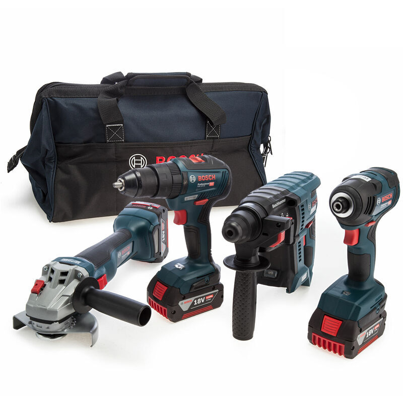 0615990M2B 18V 4 Piece Cordless Power Tool Kit with 3 x 4.0Ah Batteries, Charger & Tool Bag - Bosch