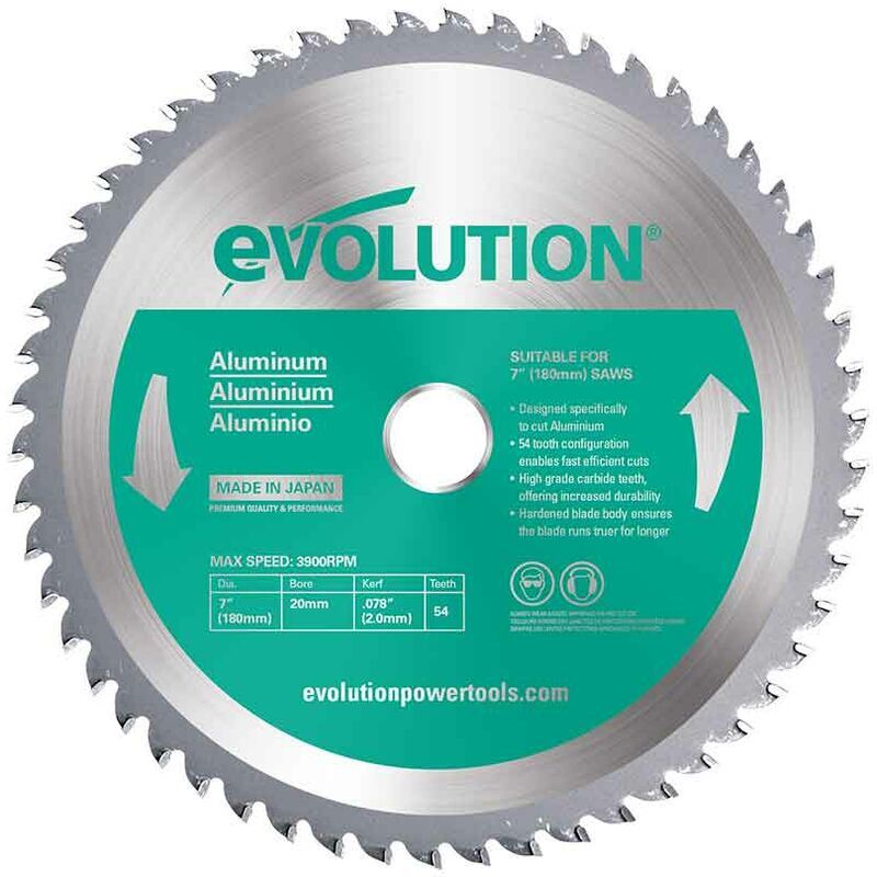 EVOLUTION POWER TOOLS Evolution 180mm Aluminium Cutting 54 Tooth Tungsten Carbide Tipped Saw Blade