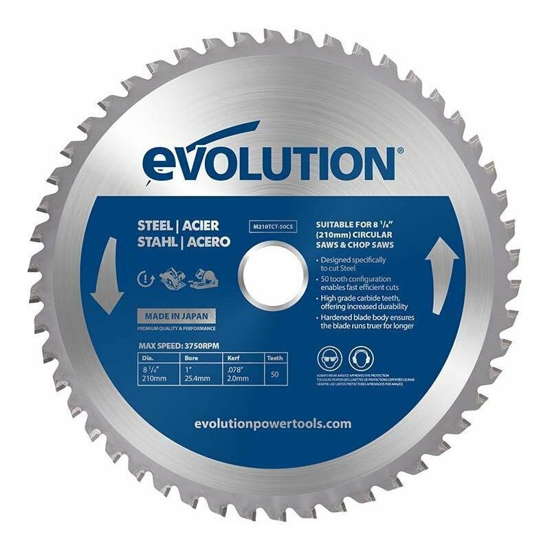 EVOLUTION POWER TOOLS Evolution 210mm Mild Steel Cutting 50 Tooth Tungsten Carbide Tipped Circular Saw Blade