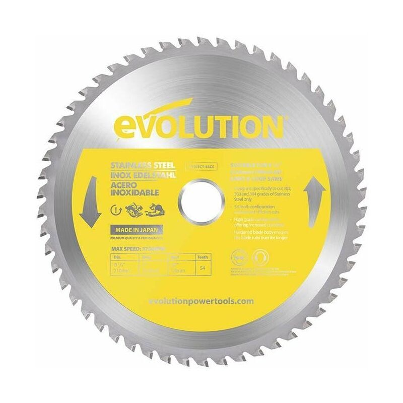 EVOLUTION POWER TOOLS Evolution 210mm Stainless Steel Cutting 54 Tooth Tungsten Carbide Tipped Circular Saw Blade