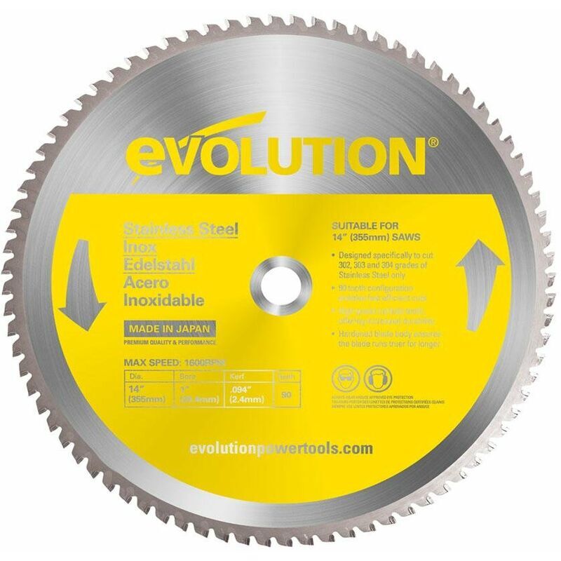 EVOLUTION POWER TOOLS Evolution 355mm Stainless Steel Cutting 90 Tooth Tungsten Carbide Tipped Circular Saw Blade