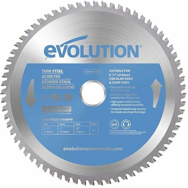 EVOLUTION POWER TOOLS Evolution 210mm Thin Steel Cutting 68 Tooth Tungsten Carbide Tipped Circular Saw Blade