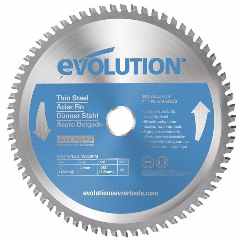 EVOLUTION POWER TOOLS Evolution 180mm Thin Steel Cutting 68 Tooth Tungsten Carbide Tipped Circular Saw Blade