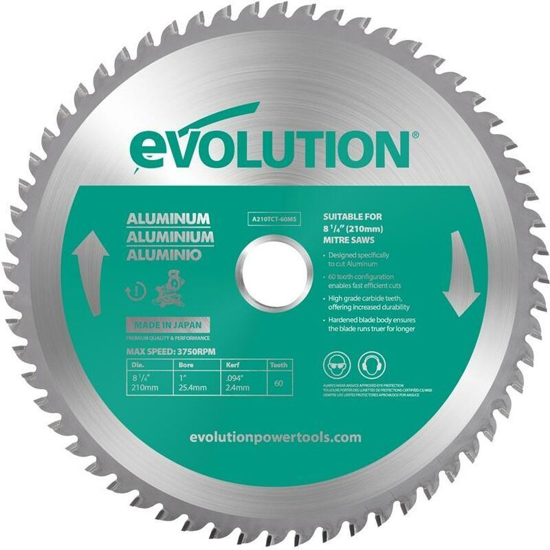 EVOLUTION POWER TOOLS Evolution 210mm Aluminium Cutting 60 Tooth Tungsten Carbide Tipped Mitre Saw Blade