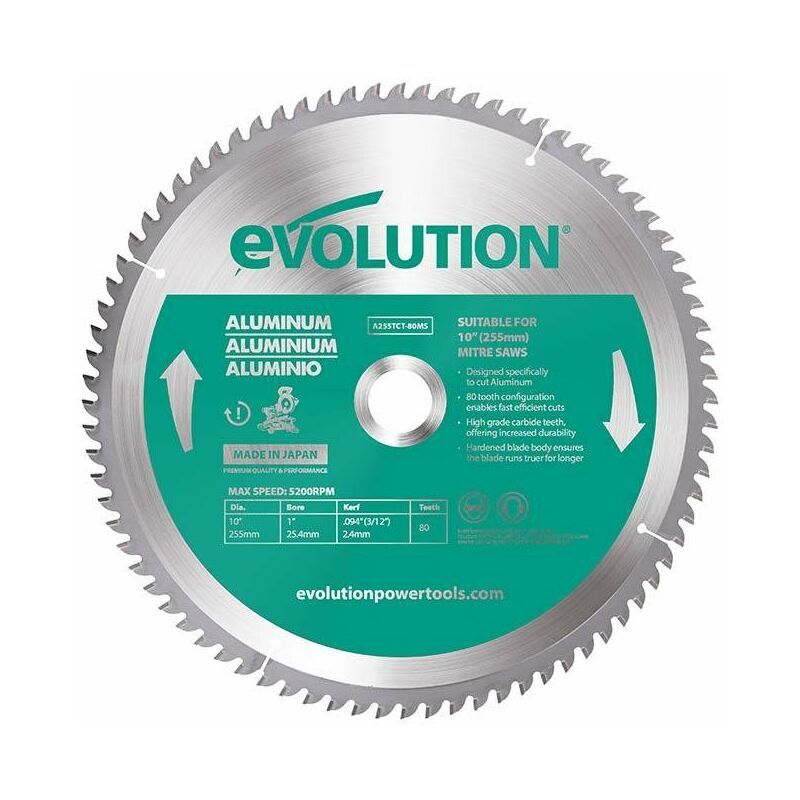EVOLUTION POWER TOOLS Evolution 255mm Aluminium Cutting 80 Tooth Tungsten Carbide Tipped Mitre Saw Blade