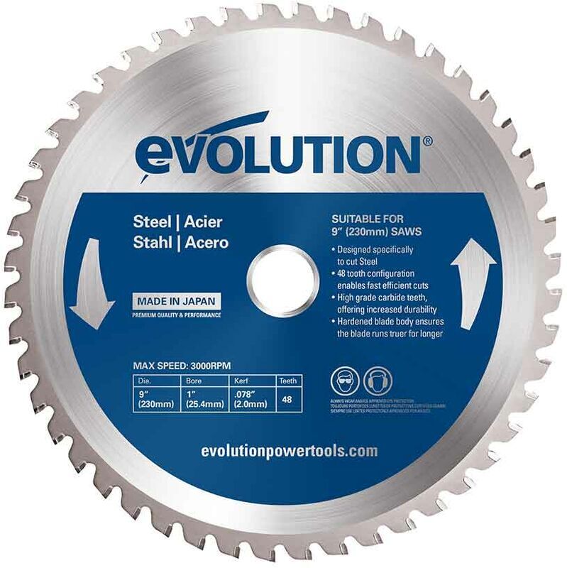 EVOLUTION POWER TOOLS Evolution 230mm Mild Steel Cutting 48 Tooth Tungsten Carbide Tipped Circular Saw Blade