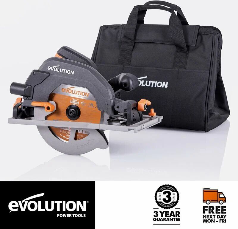 Evolution Power Tools - Evolution R185CCSX+ 185mm Circular Saw with tct Multi-Material Cutting Blade and Carry Bag (230V)