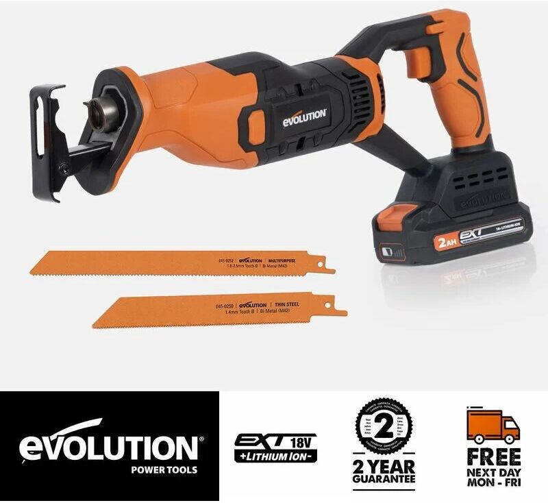 EVOLUTION POWER TOOLS Evolution Cordless R150RCP-Li Reciprocating Saw 18v Li-Ion ext Inc Multi-Material Blades (Bare - No Battery & Charger)