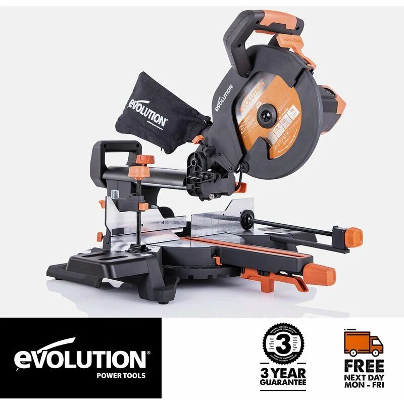 Evolution Power Tools - Evolution R255SMS+ 255mm Sliding Compound Mitre Saw With tct Multi-Material Cutting Blade (230V)