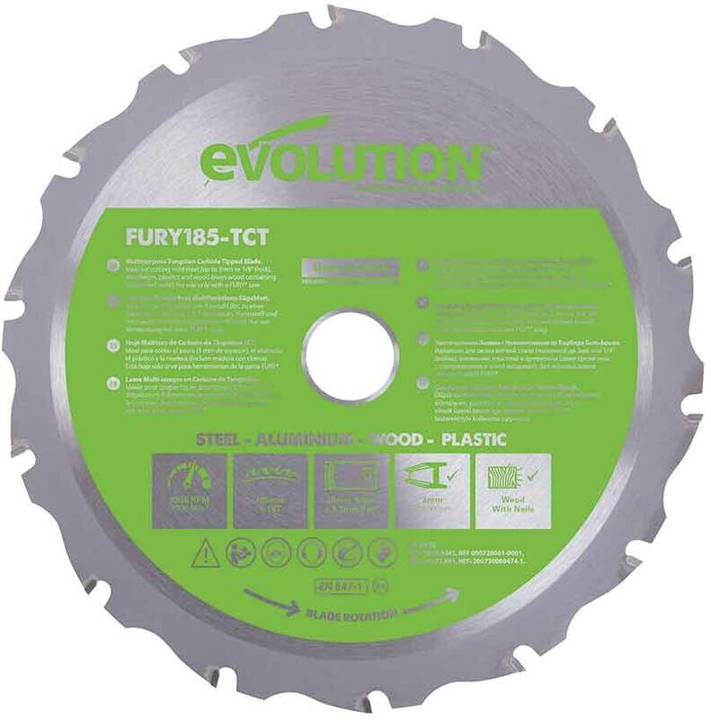 EVOLUTION POWER TOOLS Evolution 185mm Multi-Material Cutting 16 Tooth Tungsten Carbide Tipped Blade