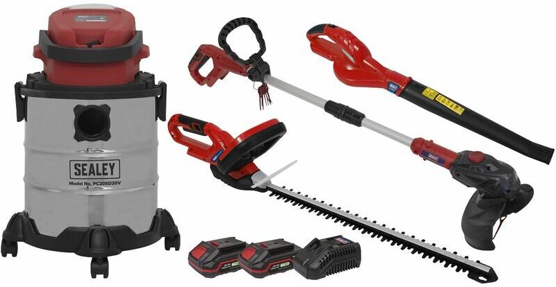 4 x 20V SV20 Series Cordless Garden Power Tool Combo Kit - 2 Batteries CP20VCOMBO3 - Sealey