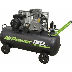 Loops - 150 Litre Mobile Belt Drive Air Compressor - 3hp Motor - Quick Release Coupling