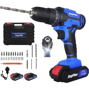 Briefness - 21V Cordless Drill with 2x Batteries, 45Nm Electric Screwdriver, 3/8 Chuck, 25+1 Torque, 2 Speed - 400rpm/1400rpm, Power Combi Drill with