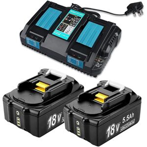 Pdstation - 2x For Makita BL1850 BL1850B 18V lxt 5.5ah Lithium-Ion Batteries With DC18RD Dual Port Charger