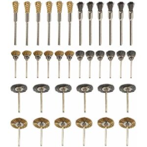 LANGRAY 36pcs Brass Steel Wire Wheel Brush Set Polishing Cleaning Rotary Tool Mini Wire Brush Wheel Cup For Power Dremel Rotary Tools Polishing Buffing Tools