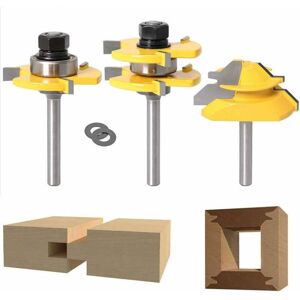 TINOR 45 Degree Lock Miter Router Bit + Tongue Bit + Grooving Cutter, Woodworking Cutter for Carpentry Tools (1/4'' (6.35mm))