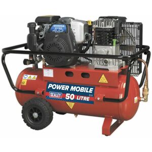 LOOPS 50 Litre Belt Drive Air Compressor - 4hp Petrol Engine - Twin Gauge & Air Outlet