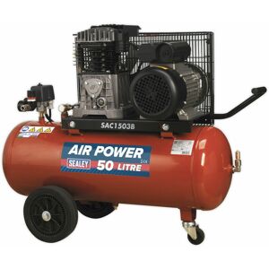 LOOPS 50 Litre Mobile Belt Drive Air Compressor - 3hp Motor - Quick Release Coupling