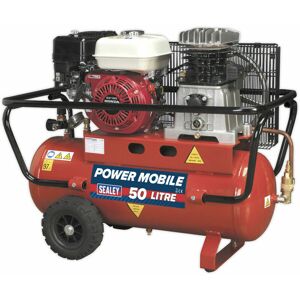 LOOPS 50L Belt Drive Air Compressor - 5.5hp Petrol Engine - Twin Gauge & Air Outlet