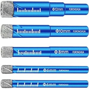 AlwaysH 5 Piece Diamond Drill Bit Set 6/6/8/10/12mm Diamond Drill Bits for Granite Tile, Ceramic, Marble, Stone, Glass and other materials, Set of 2