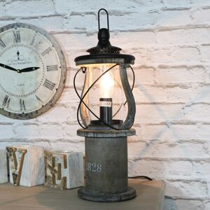 Melody Maison - Antique Wooden Miners Lantern Style Table Lamp - Brown