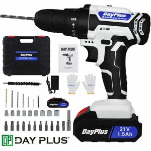 DAY PLUS Cordless Drill Set Power Drill Driver Impact Drill with Battery Fast Charger,25+1 Torque, 2 Speed, led Light