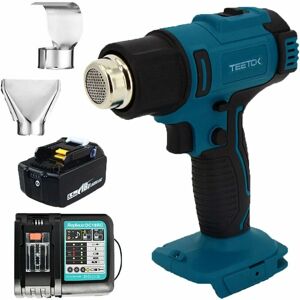 TEETOK Cordless Heat Gun, 1300W Hot Air Gun 300℃- 550℃ Temperature Control, 2 Nozzles for Stripping Paints, Soldering Pipes, with Battery and Charger,