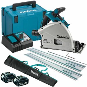 Makita DSP601ZJU 36V Brushless AWS Plunge Saw with 2 x 5.0Ah Battery & Charger + Accessories