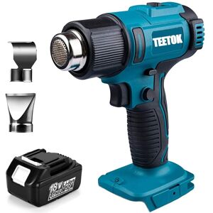 Teetok - Hot Air Heat Gun Cordless 18v Li-ion + 5.5A Battery (No Charger),Compatible with Makita Battery