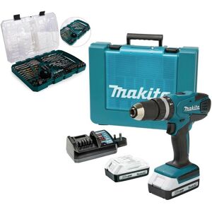 Makita 18v Li-ion Cordless Combi Hammer Drill 2 Batteries HP457DWE + Bit Set