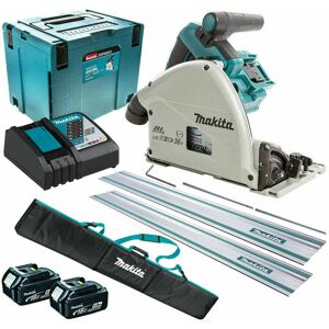 Makita - DSP600ZJ 36V Brushless 165mm Plunge Saw with 2 x 5.0Ah Battery & Charger + Accessories