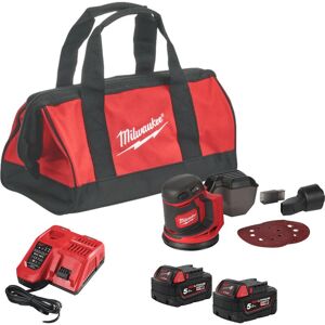 M18BOS125-502B 18V Random Orbital Sander Kit - 2 x M18B5 Batteries, M12-18C Charger & 16 Soft Bag 4933464230 - Milwaukee