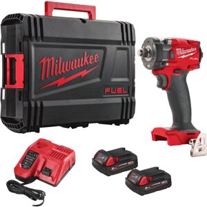 Milwaukee M18FIW2F38-202X 18V FUEL Cordless 3/8 Impact Wrench with Friction Ring Kit - 2 x M18B2 Batteries,M12-18FC Fast Charger & Dynacase