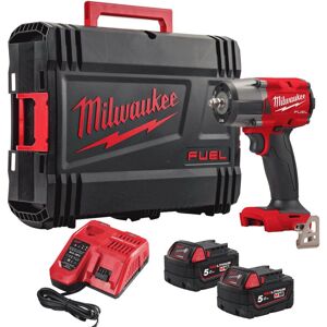 Milwaukee - M18FMTIW2F38-502X 18V fuel ⅜″ Mid Torque Impact Wrench with Friction Ring Kit 4933479405 - 2 x M18B5 Batteries, M12-18FC Fast Charger &