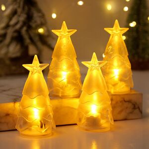 Denuotop - Set of 4 Christmas tree night light decoration Christmas atmosphere warm yellow electronic candle light two pieces of transparent and two