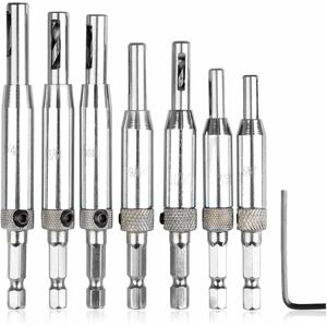 Groofoo - 7Pcs Hinge Drill Bit Self-Centering Air Nozzle Hinge Drill Bit Set Drill Bits Saw Tool with 1 Pcs Hex Wrench 8-Piece Set