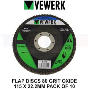 VEWERK 115 X 22.2MM Type 27 Flap Discs 80 Grit Oxide Pack Of 10 8249