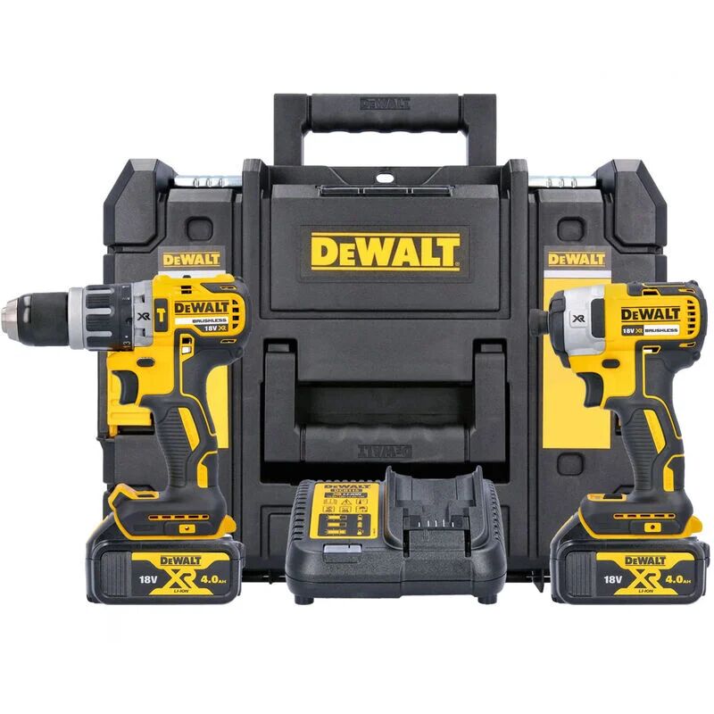 DCK266M2T 18V xr Brushless Combi & Impact Driver Twin Pack With 2 x 4.0Ah Batteries, Charger & Case - Dewalt