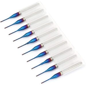 Memkey - 10pcs Taper End Mills, Blue Coated Tungsten Carbide End Mill for scm pcb Engraving Machine (0.8mm)