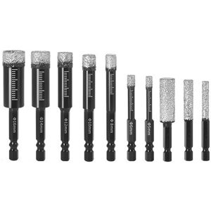 TLILY 10pcs Hexagonal Shank Brazed Dry Ceramic Tile Diamond Drill Bit 5-16mm Hole Saw Marble Porcelain Cup Opener