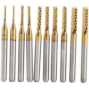 Longziming - 10Pcs Ti Drilling Cutter Cutting Tools Titanium cnc Carbide End Mill Set Milling Machine 1.0-3.0mm