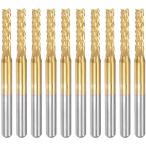 Tlily - 10PCS Titanium Coat Carbide End Mill Engraving Milling Cutter cnc Router Bits for pcb Machine, 1/8 Inch Shank 2.4Mm