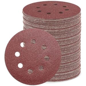 TLILY 110Pcs 5Inch Sanding Disc 40 Grit, 8 Hole Hook and Loop Sandpaper Round Pads Random Orbital Sander Paper