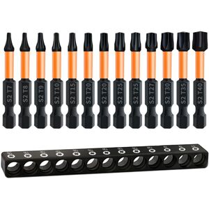CSPARKV 13Pcs Torx Screwdriver Bit Set 50mm Length 1/4' Hex Shank with Base Memory, T7/T8/T9/T10/T15/T20/T25/T27/T30//T35/T40